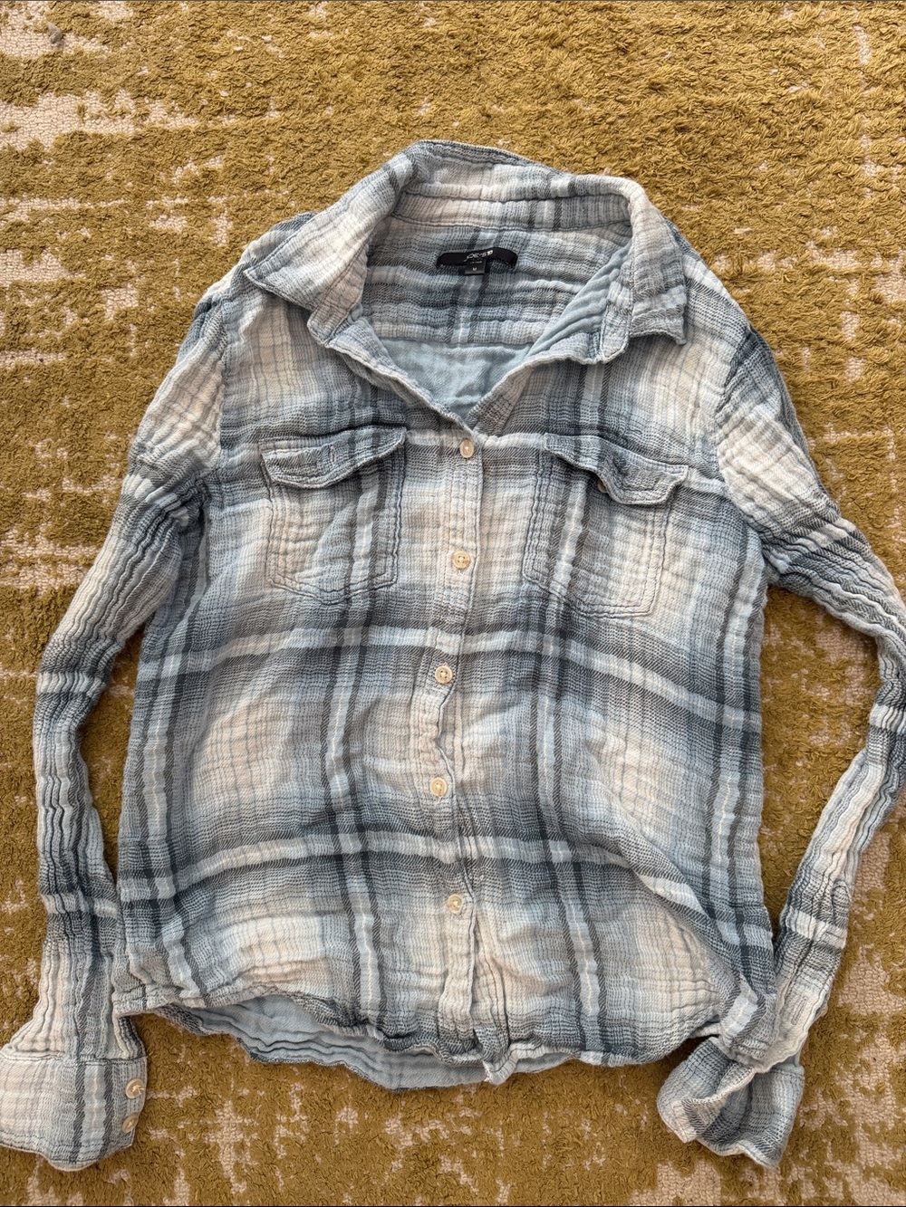 Joe's Jeans Light Blue and Gray Plaid Button-Up Top